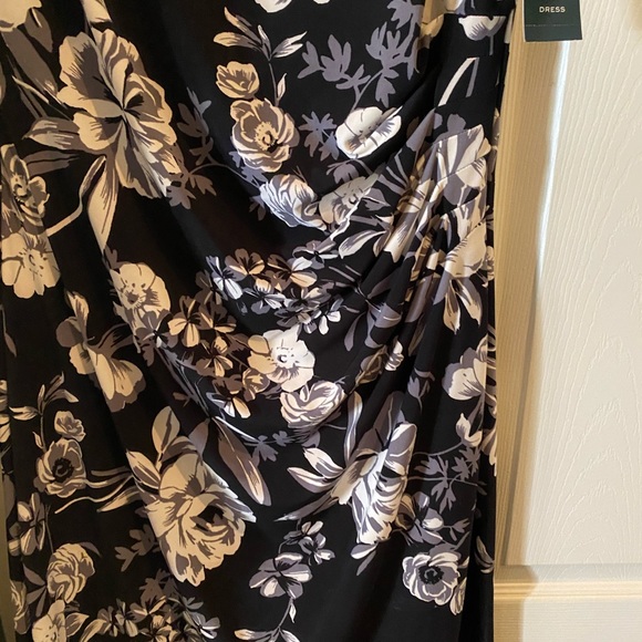 Lauren black/gray flowered boat neck gathered waist dress - Picture 4 of 11